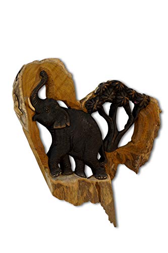 Kinaree Elefanten Wandrelief Schnitzerei - Wandbild Elefanten - verschiedene Größen - Handgemachte Schnitzerei (S - 1 Elefant) von Kinaree