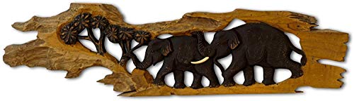 Kinaree Elefanten Wandrelief Schnitzerei - Wandbild Elefanten - verschiedene Größen und Anzahl - Handgemachte Schnitzerei im einzigartigem Stil (M - 2 Elefanten) von Kinaree