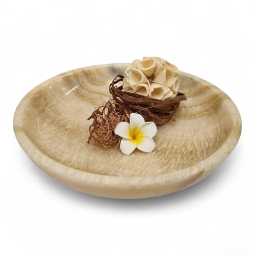 Kinaree Handgefertigte Onyx Marmor Schale – Runde Naturstein-Schale aus Indonesien – Dekoschale, Obstschale oder Schmuckschale – Polierter Naturstein in einzigartiger Maserung und Größen (Ø 20 cm) von Kinaree