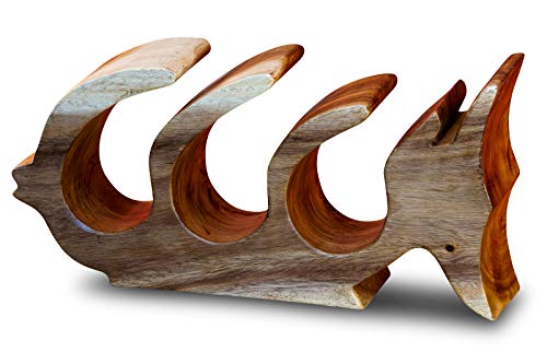 Kinaree Holz Weinregal Fisch - Akazie Massivholz Regal - Tischregal Verschiedene Größen für bis zu 3 Flaschen (Fisch) von Kinaree