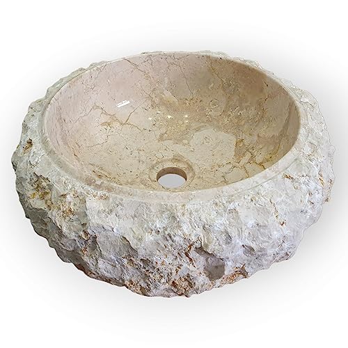 Kinaree Marmor Aufsatzwaschbecken Bruchstein - Waschschale in 2 Größen - freistehendes Waschbecken aus hellem Marmor (Ø 30 cm) von Kinaree