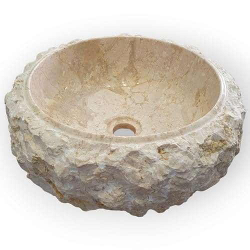 Kinaree Marmor Aufsatzwaschbecken Bruchstein - Waschschale in 2 Größen - freistehendes Waschbecken aus hellem Marmor (Ø 40 cm) von Kinaree