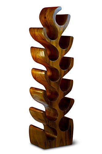 Kinaree Massivholz Weinregal für 12 Flaschen - 100cm freistehendes Flaschenregal in Baum Form aus einem Stück massiver Akazie (Suar) in rustikaler Optik von Kinaree
