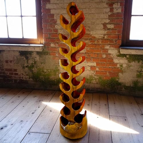 Kinaree Massivholz Weinregal für 18 Flaschen - 150cm freistehendes Flaschenregal in Baum Form aus einem Stück massiver Akazie (Suar) in rustikaler Optik von Kinaree