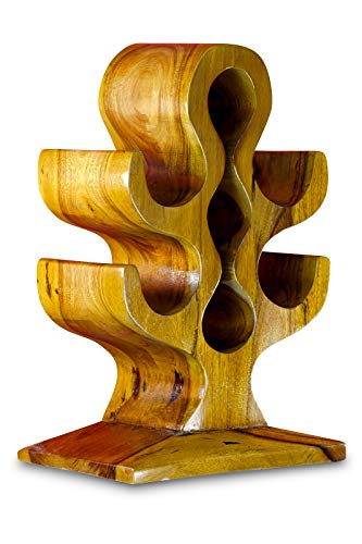 Kinaree Massivholz Weinregal für 7 Flaschen - 54cm freistehendes Flaschenregal in Baum Form aus einem Stück massiver Akazie (Suar) in rustikaler Optik… von Kinaree