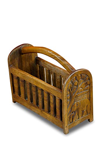 Kinaree Massivholz Zeitungsständer Massivholz Zeitungsständer - 42 cm Elefanten Motiv Zeitunghalter Zeitschriftenständer Akazie von Kinaree