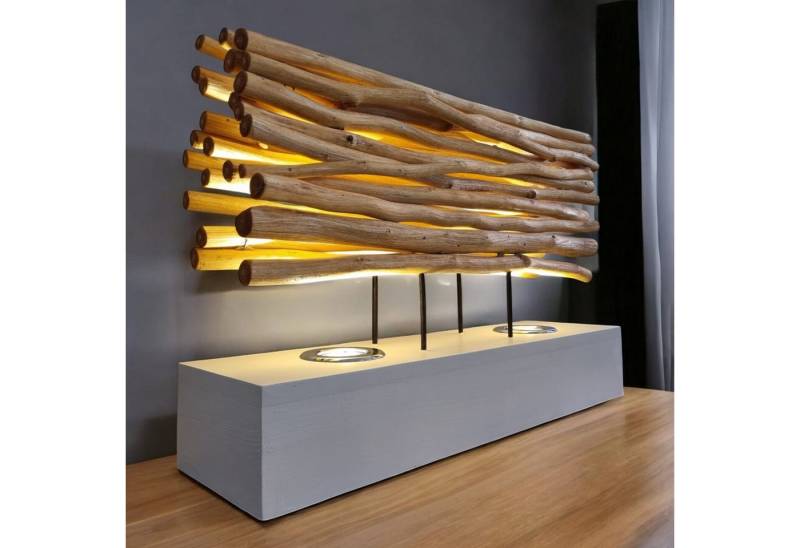 Kinaree Nachttischlampe Treibholz Tischlampe TONPHEUNG, ohne Leuchtmittel, 2x GU10, handgefertigt in Thailand von Kinaree