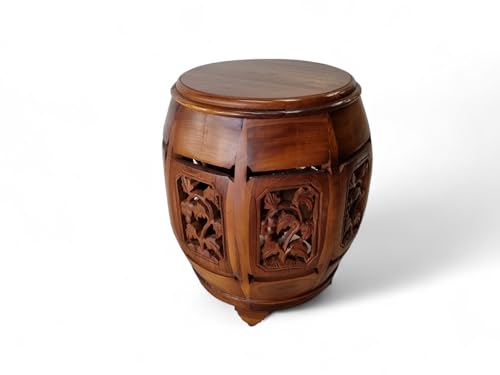 Kinaree Teak Beistelltisch TIANJIN - Massivholz Blumenständer im Asia Kolonial Stil - Kaffeetisch mit Schnitzerei (Braun) von Kinaree