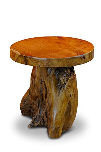 Kinaree Teak Massivholz Beistelltisch JOMTIEN - 40cm runder Wurzelholz Baumstamm Hocker - Blumenständer Hocker von Kinaree