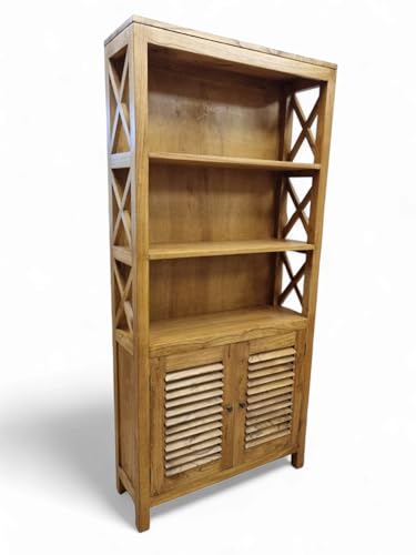 Kinaree Teak Massivholz Bücherregal Flores - Massivholz Regal - 190cm Landhaus Stil Regal mit Schrankelement von Kinaree