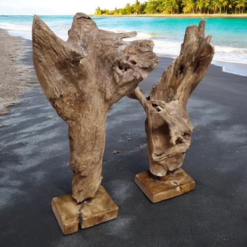 Kinaree Teak Wurzelholz Skulptur 70–90 cm – Handgefertigte Deko aus Massivholz auf Holzsockel, natürliche Wurzel-Skulptur aus Indonesien – Unikat für Wohnzimmer & Flur von Kinaree