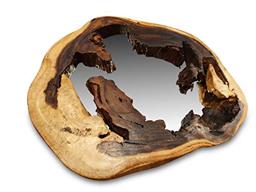 Kinaree Wandspiegel aus Einer Akazien Baumscheibe - Badspiegel oder Flurspiegel Baum Scheibe - 40-50cm Suar Holz Spiegel von Kinaree