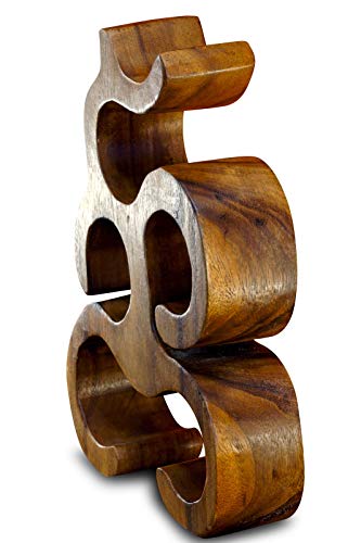 Kinaree Weinregal aus Holz für 6 Flaschen – handgefertigt aus Suar Massivholz – Flaschenregal in Natur oder Kolonial – asiatisches Design – (6 Flaschen - 40x30x9cm Dunkel) von Kinaree
