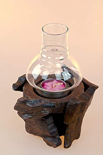 Kinaree Windlicht mit Glas - 20cm Teelicht Teak Wurzelholz Tischdeko - Rustikal (Braun) von Kinaree