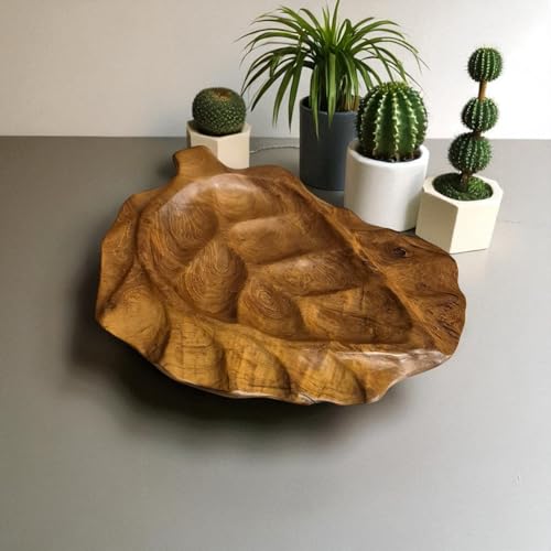 Kinaree Wurzelholz Schale Blatt – Handgefertigte Teakholz Dekoschale aus Indonesien – Naturholz Schale für Obst, Schlüssel oder Deko – Unikat aus massivem Teak Wurzelholz von Kinaree