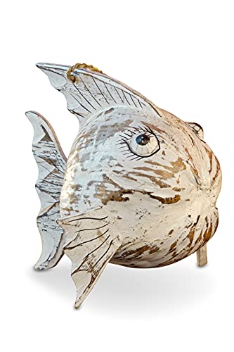 Kokosnuss Fisch - 30 cm Kugelfisch aus Kokosnuss und Massiv Holz - Dekoration für Küche, Badezimmer oder auch Kinderzimmer von Kinaree