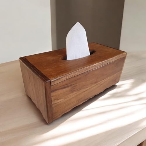 Teak Altholz Tuchbox - Echtholz Schachtel in rustikaler Optik in verschiedenen Größen und Mustern - Als Kosmetiktuch oder Einwegtaschentuchspender geeignet (Teak Holz Tuchbox) von Kinaree