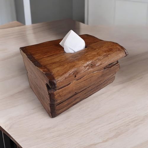 Teak Altholz Tuchbox - Schachtel in rustikaler oder thailändischer Optik in verschiedenen Größen und Mustern - Massivholz Schatulle auch als Schmuckkästchen geeignet (Teak Holz Tuchbox groß) von Kinaree