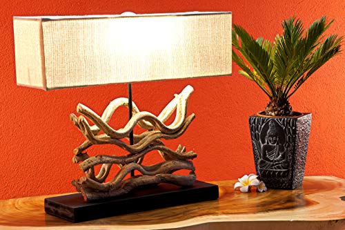 Treibholz Tischlampe KAUAI - 45 x 50 cm Tisch Leuchte mit Lampenschirm aus Lianen Holz, geeignet für Wohnzimmer, Flur, Schlafzimmer oder Wintergarten von Kinaree