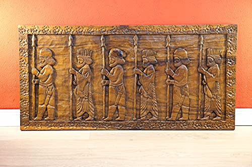 Wandrelief Stammeskrieger - 100 cm geschnitztes Bild - Akazie Massivholz Schnitzerei Kunstwerk von Kinaree