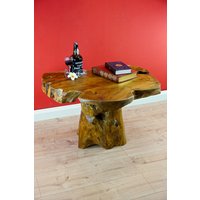 Massivholz Couchtisch Wurzel Tisch Ca. 80 X 60cm | Holz Wohnzimmertisch Aus Einer Baumscheibe Mit Natürlicher Baumkante von KinareeDE
