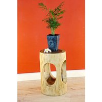 Suar Holz Beistelltisch Massiv | 50cm Massivholz Wohnzimmer Tisch Aus Akazie Nachttisch Oder Blumen Ständer Gedreht Gewachst von KinareeDE