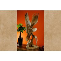 Suar Massivholz Statue Eule Ca 83cm | Große Holz Raubvogel Schnitzerei Auf Sockel von KinareeDE