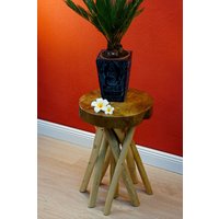 Teak Wurzelholz Beistelltisch 45 X 30 cm | Runder Massivholz Tisch Aus Teakholz Wurzel Wurzeltisch, Nachttisch Oder Blumenständer von KinareeDE