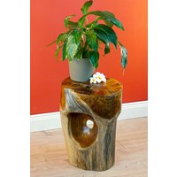 Teak Wurzelholz Beistelltisch | Runder Massivholz Tisch Aus Einem Stück Baumstamm 40 X 30 cm Wurzeltisch Nachttisch Blumenständer von KinareeDE