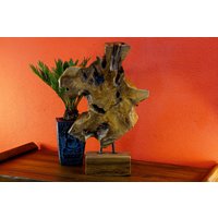 Wurzelholz Baumscheibe Holz Skulptur | Ca. 50 cm Deko Objekt Aus Einer Teakholz Baum Scheibe Mit Sockel Rustikale Dekoration von KinareeDE
