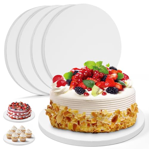 Kinberry 5 Stück Cake Drum, Cakeboard 25.5 cm Rund x 13 mm Dicke, Wiederverwendbare Tortenunterlage, Tortenplatte Pappe Weiß für 8-10 Inch Torten und Desserts von Kinberry