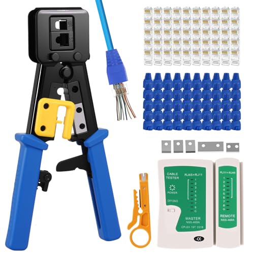 RJ45 Crimpzange, Ethernet-Crimpwerkzeug-Set, 108-teiliges Netzwerk-Crimpwerkzeug, 3-in-1-RJ45-Crimpzange mit 50 Abdeckungen und 50 Steckern für 8P Cat5 Cat6 Durchgangsanschlüsse RJ45 Crimpzange, Ethernet-Crimpwerkzeug-Set, 108-teiliges Netzwerk-Crimpwerkzeug, 3-in-1-RJ45-Crimpzange mit 50 Abdeckungen und 50 Steckern für 8P Cat5 Cat6 Durchgangsanschlüsse von Kinberry