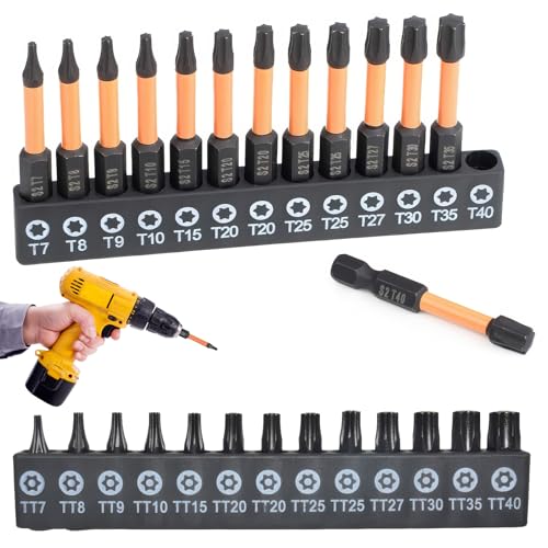Torx Bit Set (T7-T40), 26-teiliges Sicherheits Torx Bit Set mit magnetischen Spitzen, manipulationssichere Stern-Bit-Set, S2-Stahllegierung, 2,5 cm und 5 cm langes Schlagdrehmoment-Bit-Set von Kinberry