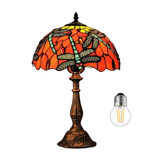 Kinbolas 12 Zoll Tiffany Stil Tischlampe Glasmalerei Lampenschirme Nachttischlampe Lesen Antike Schreibtischlampe Wohnzimmer Schlafzimmer Büro Vintage Art Deco Viktorianisch(Color:E-6) von Kinbolas