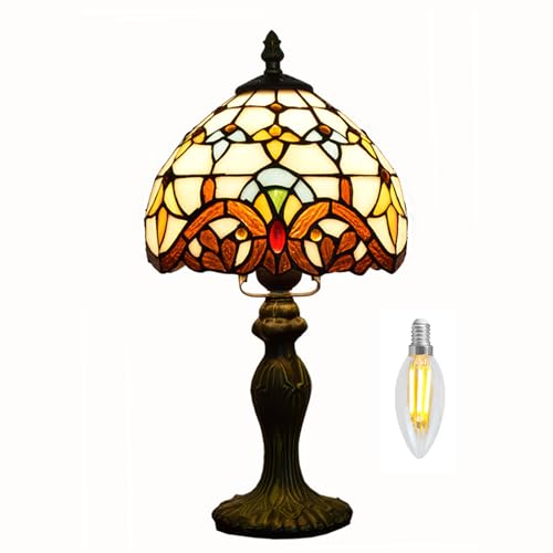 Kinbolas 8 "Tischlampe Tiffany-Stil Buntglas Lampenschirme Vintage Schreibtischlampe Kleine Nachttischlampe Schlafzimmer Wohnzimmer Büro Lesen Antik Art Deco(Color:A-7) von Kinbolas