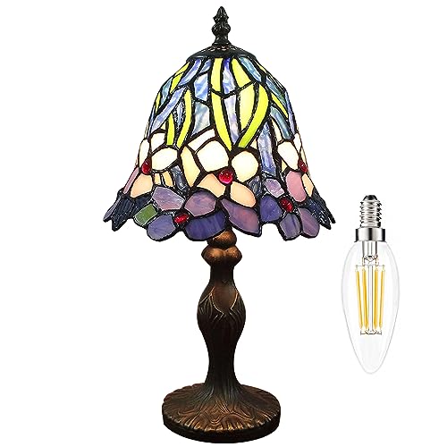 Kinbolas Tiffany Style 7 Zoll Tischlampe Buntglas Lampenschirme Kleiner Nachtlampe Antike Schreibtisch Licht Wohnzimmer Schlafzimmer Büro Vintage Art Deco Viktorianisch von Kinbolas