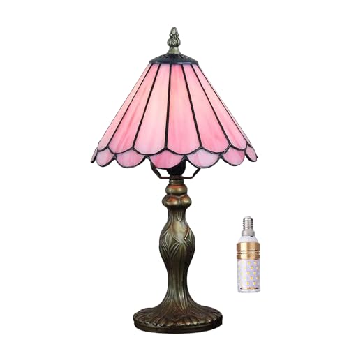 Kinbolas Tiffany Style 8 Zoll Tischlampe Rosa Serie Buntglas Lampenschirme Kleine Nachttischlampe Lesen Antike Schreibtischlampe Wohnzimmer Schlafzimmer Büro Vintage Art Deco Viktorianisch von Kinbolas