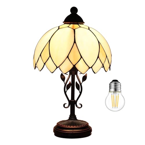 Kinbolas Tischlampe im Tiffany Stil,Vintage Nachttischlampe Schlafzimmer Deko Lampe,Jugendstil Art Deco Tischleuchte,Bunte Glas lampenschirm 25cm / 10 Zoll Mit E27 Birne(A) von Kinbolas