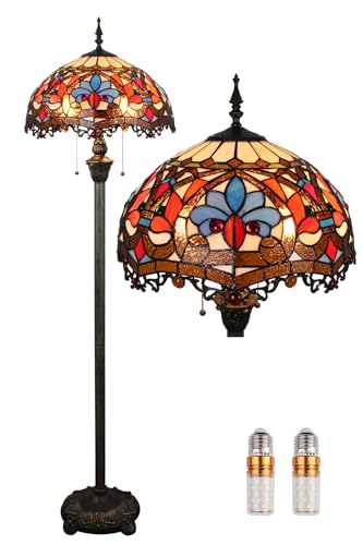 Tiffany Style 16 Zoll Stehlampe Buntglas Lampenschirm Steh Leselampen Vintage Boho Art Deko Schlafzimmer Wohnzimmer Arbeitszimmer Esszimmer Geschenk - Pedal Switch (C-6) von Kinbolas
