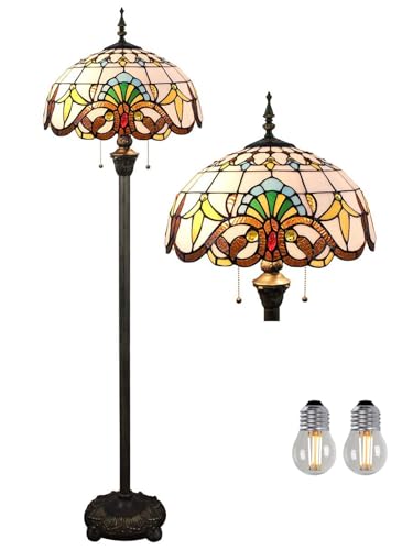 Kinbolas Stehlampe Tiffany Stil Vintage Lampe Groß,Boho Orientalische Art Deko Steh Leselampe,16 Zoll Buntglas Lampenschirm,Barock Antike Bogenlampe für Wohnzimmer Schlafzimmer,Mit 2 x E27 Birne (F-1) von Kinbolas