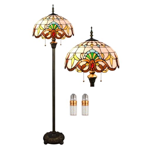Kinbolas Stehlampe Tiffany Stil Vintage Lampe Groß,Boho Orientalische Art Deko Steh Leselampe,16 Zoll Buntglas Lampenschirm,Barock Antike Bogenlampe für Wohnzimmer Schlafzimmer,Mit 2 x E27 Birne (F-1) von Kinbolas