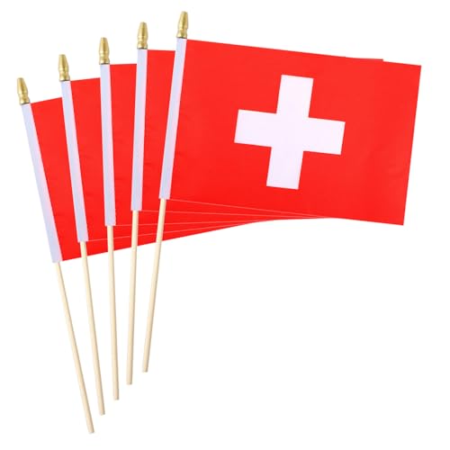 Kleine Mini-Holzflagge, geeignet für verschiedene Feiertage, Weltmeisterschaft, Nationalfeiertag und Nationalflagge, 5 Stück (Schweiz) von Kind Girl