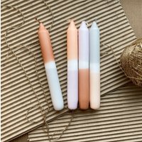 Paket - 4 Stück Handgetunkte Bunte Pastell Braun Naturfarbene Kerzen/ Stabkerzen Im Farbverlauf, Dip Dye Candels, Geschenkidee von KindDerZeit