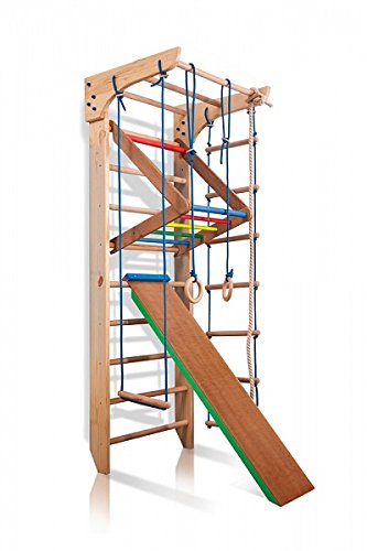 Turnwand Kinder Gym Klettergerüst ˝Kinder-3-220-Farbe˝ Holz Sportgerät Kletterwand Sprossenwand mit Stange Fitness von KindSport