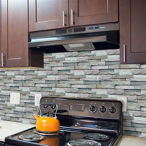 FliesenaufkleberBraune Grüne Ziegel Mosaikfliesen PVC Klebefliesen Wasserdicht Fliesenaufkleber Bad Küchenrückwand Selbstklebend Ölfest Tile Sticker Wandfliesen Fliesen Folie Abziehbar 14x28cm/21 Pcs von Kinde