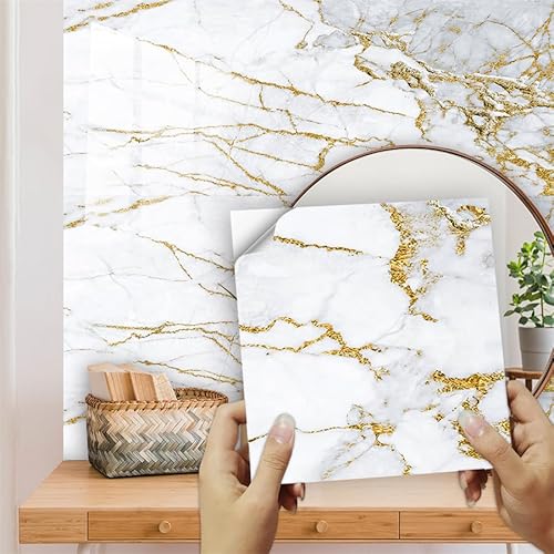 FliesenaufkleberLight Luxury Gold Mosaikfliesen PVC Klebefliesen Wasserdicht Fliesenaufkleber Bad Küchenrückwand Selbstklebend Ölfest Tile Sticker Wandfliesen Fliesen Folie Abziehbar 30x30/10 Pcs von Kinde