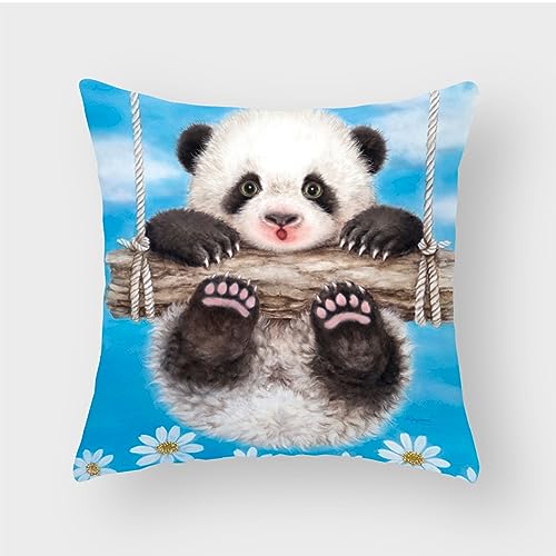 Kissen mit Bezügen im Lieferumfang enthalten, Panda-blaue Blume, Kissenbezüge, Baumwolle, Hanf, Kissenbezüge, waschbar, unsichtbarer Reißverschluss, Kissenbezug für Zuhause, Büro, Sofa, Schlafzimmer, von Kinde