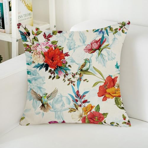 Kissenbezug 50x50 Rote Blaue Blume Kissenbezüge 50x50 Superweicher Baumwolle Hanf Couchkissen Resistent Atmungsaktiv Sofakissen Verdecktem Zip Voll Waschbar 50x50cm/1 Pcs von Kinde