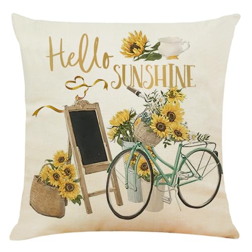 Kissenbezug 60x60 Gelbe Sonnenblume Couchkissen Superweicher Baumwolle Hanf Kissenbezüge Resistent Atmungsaktiv Kopfkissenbezug Verdecktem Zip Voll Waschbar Sofakissen 60x60cm/1 Pcs von Kinde