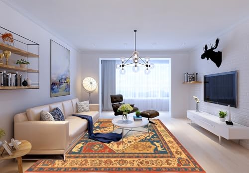 Teppich Wohnzimmer Gelb Blau Weiß50x80cm Fußmatte Waschbar Wind und Regenschutz Mit Rutschschutz Türmatte Wasserabsorbierend Modern Ultraweich Puffy von Kinde